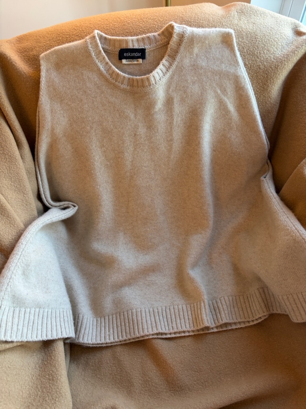 eskandar Light Beige Crewneck Sweater cashmere